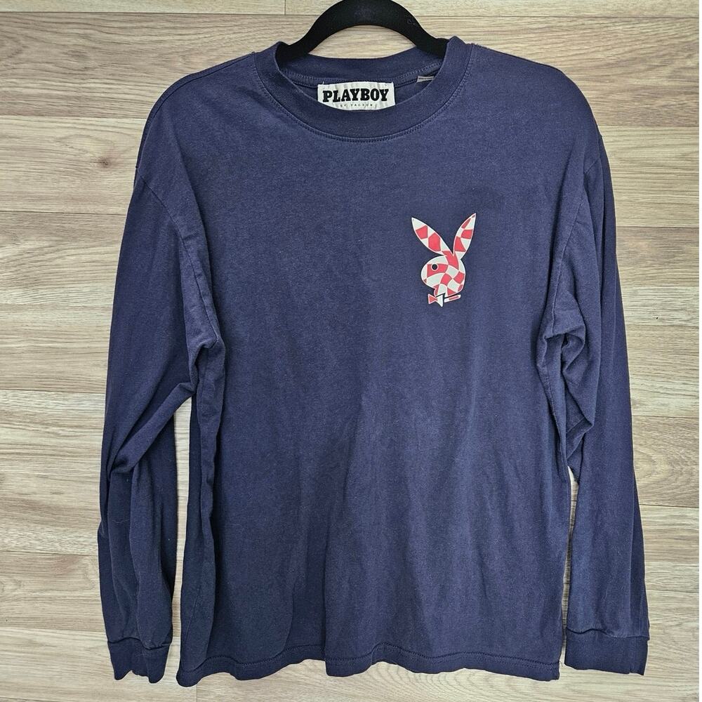 Playboy by Pacsun Checkered Playboy Bunny Blue Long Sleeve Shirt Men's M